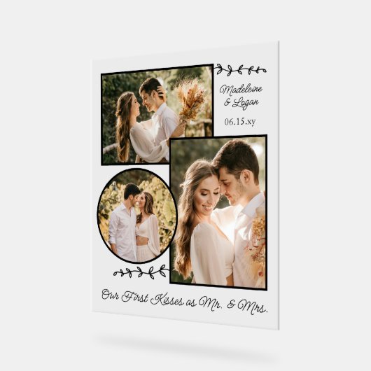 Huwelijkspaar Custom Fotocollage Mr. Mrs. Kisses Acryl Bord (Hoek)