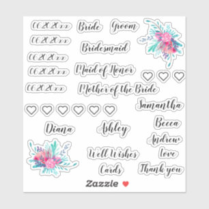 Huwelijkspakket   Typografie namen data floral gla Sticker