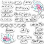 Huwelijkspakket | Typografie namen data floral gla Sticker (Voorkant)