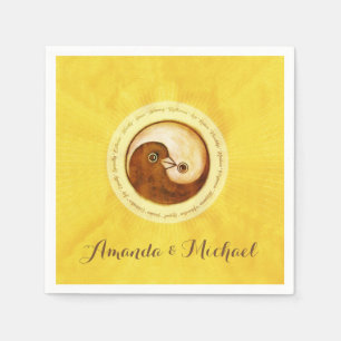 HUWELIJKSPAPIER SERVEERT. Gouden YinYang duiven. Servetten