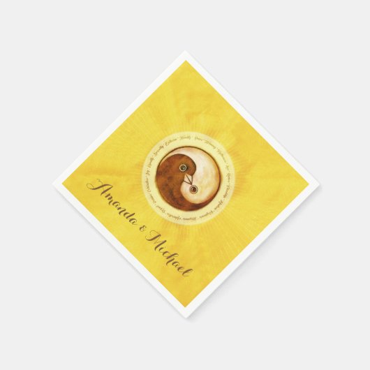 HUWELIJKSPAPIER SERVEERT. Gouden YinYang duiven. Servetten (Hoek)