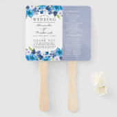 Huwelijkspatronen van Blue Floral Wedding Program Handwaaier (Voorkant en achterkant)