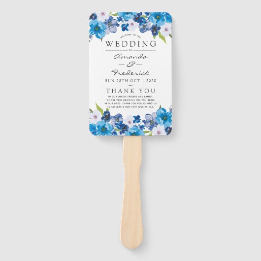 Huwelijkspatronen van Blue Floral Wedding Program Handwaaier (Voorkant)