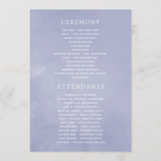 Huwelijkspatronen van Blue Floral Wedding Program Programmakaart (Achterkant)