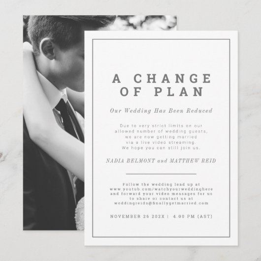 Huwelijksplan gewijzigd uitnodiging ingetrokken nu (Voorkant / Achterkant)