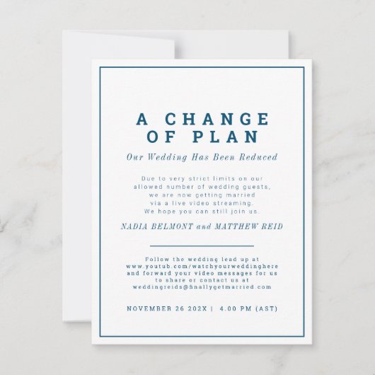 Huwelijksplan wijziging uitnodiging nu livestream (Voorkant)