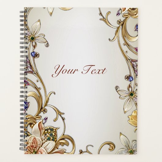 Huwelijksplanner met witte gouden bloemen planner (Voorkant)