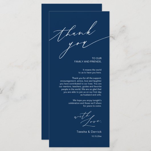 Huwelijksplek instellen Dank u minimalistische Kaa Programmakaart (Voorkant / Achterkant)