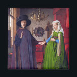 Huwelijksportret van Jan Van Eyck Magneet<br><div class="desc">Dit afbeelding is van Jan Van Eycks bekende Vlaamse meesterwerk schilderij "Arnolfini Trouwportret, " dat wordt beschouwd als een van de belangrijkste en meest ingewikkelde schilderijen in de geschiedenis van de Westerne kunst. Het is een olieverfschilderij op eikenhouten paneel, 82, 2 (paneel 84, 5) cm × 60 (paneel 62, 5)...</div>