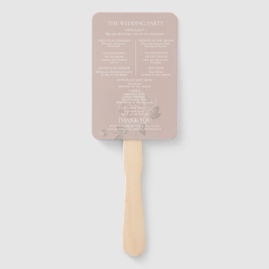 Huwelijksprogramma Aangepaste Blush Roos Handwaaier (Achterkant)