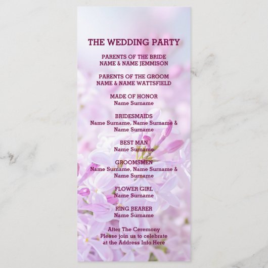 Huwelijksprogramma aanpasbaar programmakaart (Achterkant)