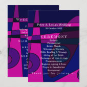 Huwelijksprogramma Abstract Hot Pink Paarse Programmakaart (Voorkant / Achterkant)