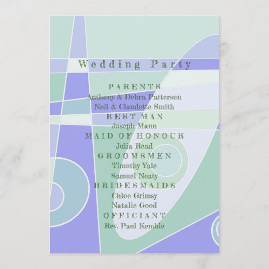 Huwelijksprogramma Abstracte pastel Paarse groen Programmakaart (Achterkant)