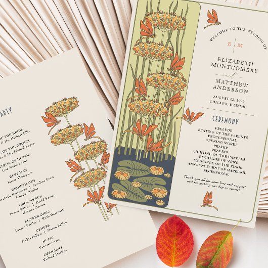 Huwelijksprogramma Art Nouveau Dragonflies Kaart