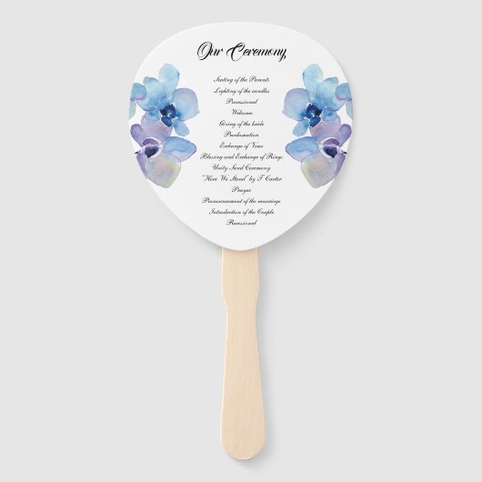 Huwelijksprogramma | Blauwe orchidee Handwaaier (Voorkant)