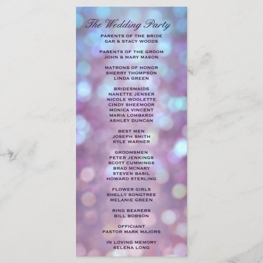 Huwelijksprogramma Bokeh Hoogtepunten Programmakaart (Achterkant)