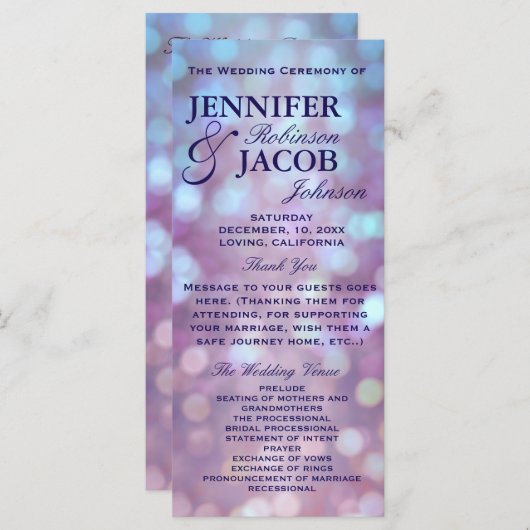 Huwelijksprogramma Bokeh Hoogtepunten Programmakaart (Voorkant / Achterkant)