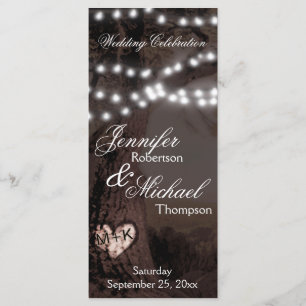 Huwelijksprogramma   Boom met feestverlichting Programmakaart