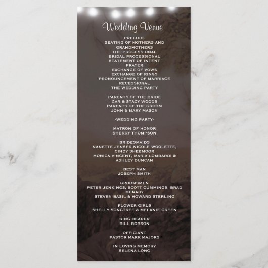 Huwelijksprogramma | Boom met feestverlichting Programmakaart (Achterkant)