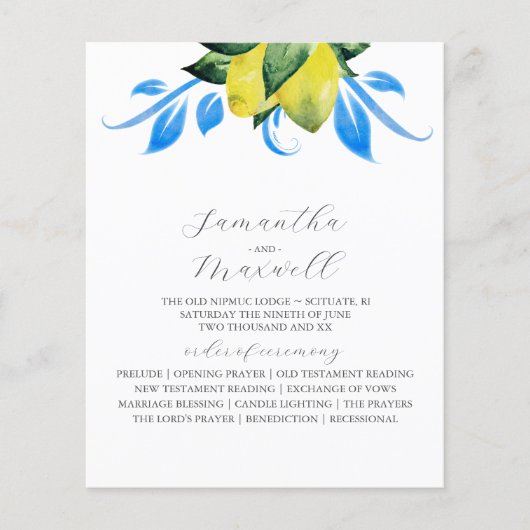 Huwelijksprogramma Botanische citroenen Bladeren (Voorkant)