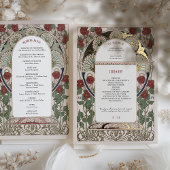 Huwelijksprogramma Bougainvillea Bourgondië Goud Folie Uitnodiging