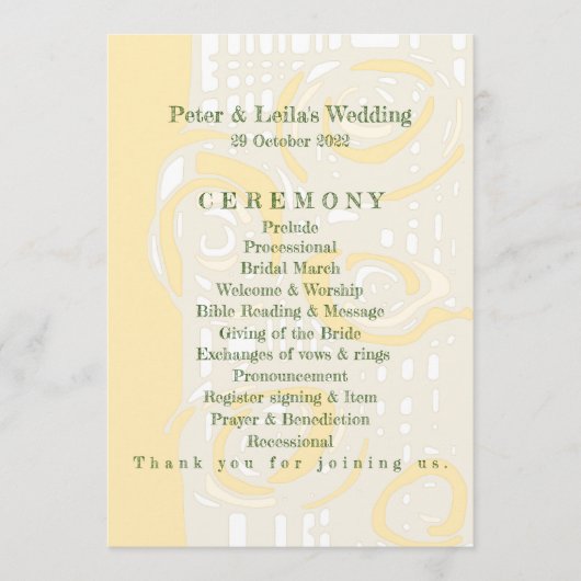 Huwelijksprogramma Cultuur Mozaïek Bloemen Karneme Programmakaart (Voorkant)