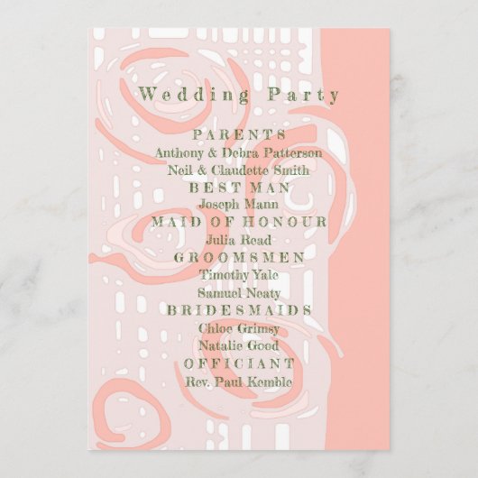 Huwelijksprogramma Cultuur Mozaïek Bloemen Koraal Programmakaart (Achterkant)