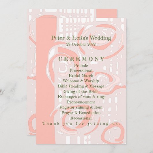 Huwelijksprogramma Cultuur Mozaïek Bloemen Koraal Programmakaart (Voorkant / Achterkant)