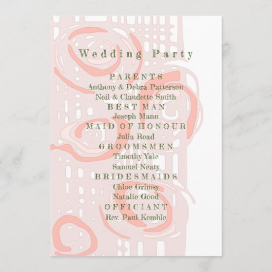 Huwelijksprogramma Cultuur Mozaïek Bloemen Koraal  Programmakaart (Achterkant)