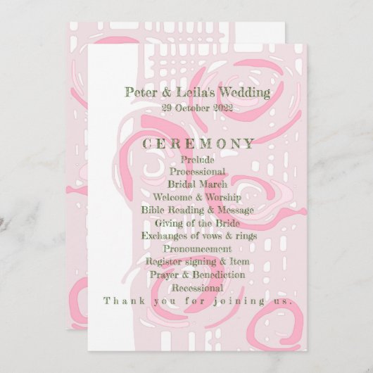 Huwelijksprogramma Cultuur Mozaïek Bloemen Roze 2 Programmakaart (Voorkant / Achterkant)