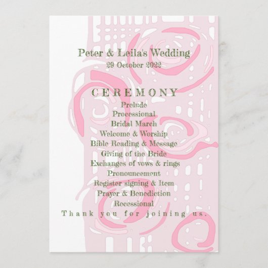 Huwelijksprogramma Cultuur Mozaïek Bloemen Roze 2 Programmakaart (Voorkant)