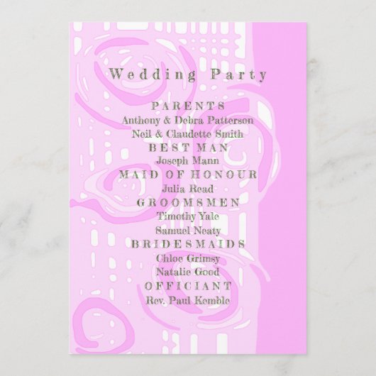 Huwelijksprogramma Cultuur Mozaïek Bloemen Roze 3 Programmakaart (Achterkant)