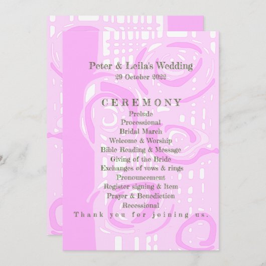 Huwelijksprogramma Cultuur Mozaïek Bloemen Roze 3 Programmakaart (Voorkant / Achterkant)