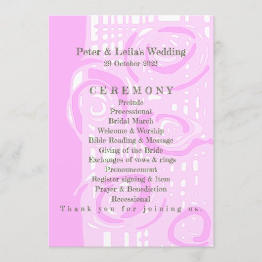 Huwelijksprogramma Cultuur Mozaïek Bloemen Roze 3 Programmakaart (Voorkant)