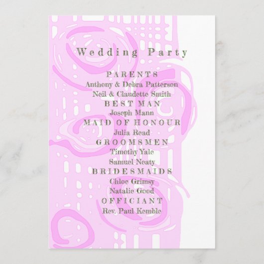 Huwelijksprogramma Cultuur Mozaïek Bloemen Roze 4 Programmakaart (Achterkant)