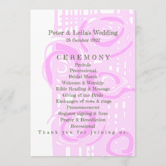 Huwelijksprogramma Cultuur Mozaïek Bloemen Roze 4 Programmakaart (Voorkant)