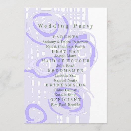 Huwelijksprogramma Cultuur Mozaïek Bloemenlavendel Programmakaart (Achterkant)