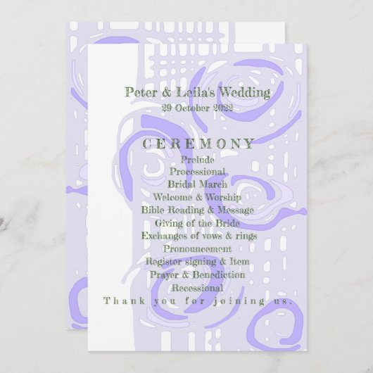 Huwelijksprogramma Cultuur Mozaïek Bloemenlavendel Programmakaart (Voorkant / Achterkant)