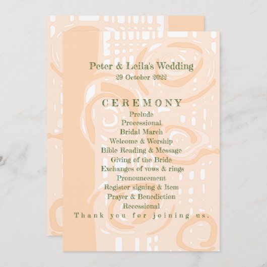 Huwelijksprogramma Cultuur Mozaïek Bloemperzik 1 Programmakaart (Voorkant / Achterkant)