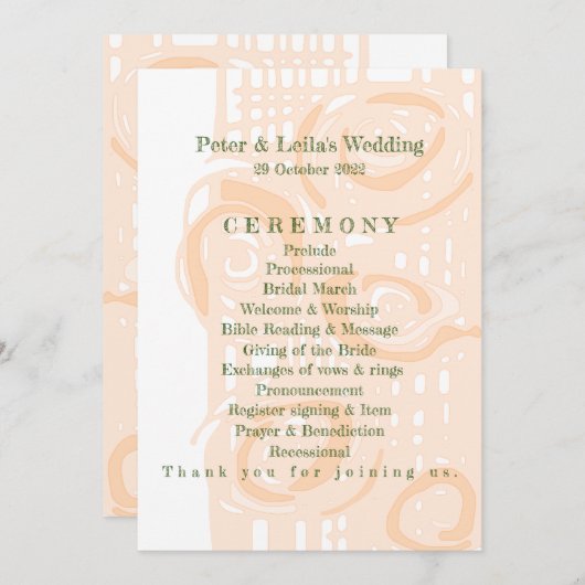 Huwelijksprogramma Cultuur Mozaïek Bloemperzik 2 Programmakaart (Voorkant / Achterkant)