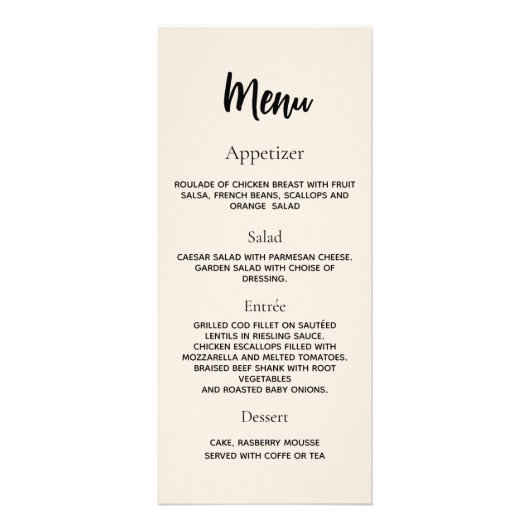 Huwelijksprogramma diner menu beige (Achterkant)