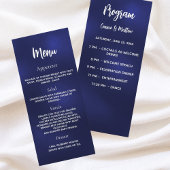 Huwelijksprogramma diner menu marine blauw wit