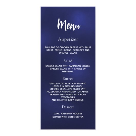 Huwelijksprogramma diner menu marine blauw wit (Achterkant)