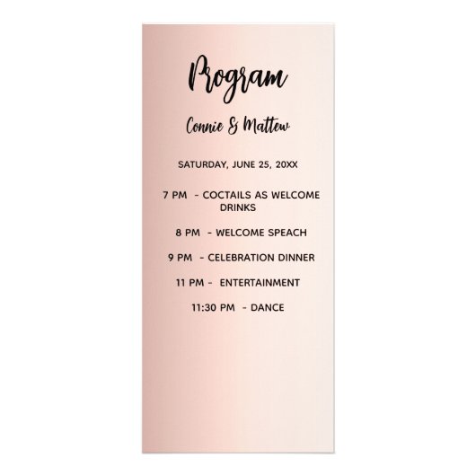 Huwelijksprogramma diner menu roos goud (Voorkant)