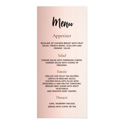 Huwelijksprogramma diner menu roos goud (Achterkant)