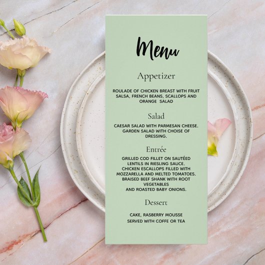 Huwelijksprogramma diner menu sage groen