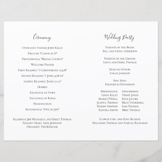 Huwelijksprogramma Eenvoudig Zwart-Wit Script (Achterkant)