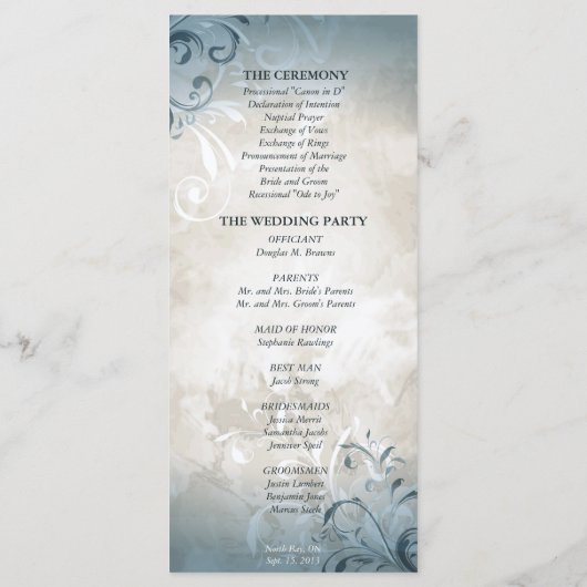 Huwelijksprogramma - Elegant  gebladerte & werveli Programmakaart (Achterkant)