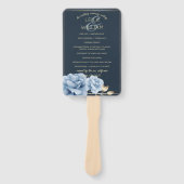 Huwelijksprogramma Elegant Midnight blauw bloemetj Handwaaier (Voorkant)