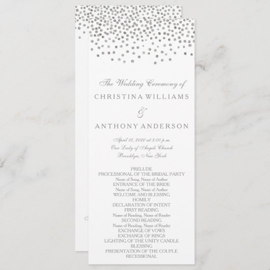 Huwelijksprogramma Elegant Silver Confetti Programmakaart (Voorkant / Achterkant)